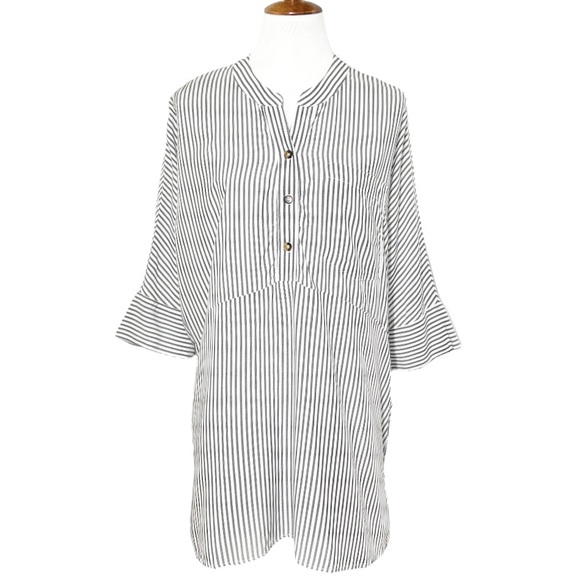 Show Me Your Mumu Striped Black White Henley Split Neck Draped Oversize Tunic S - Picture 2 of 12